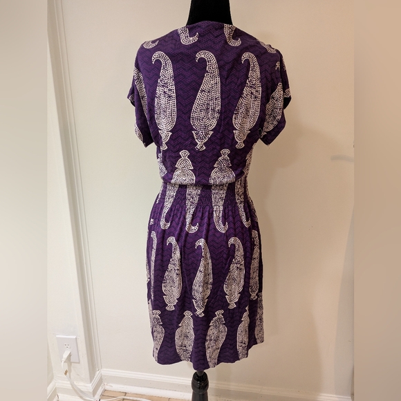 Tory Burch Womens 100% Silk Jersey Purple Blue Paisley Dress Size XS Pullover - Picture 2 of 11